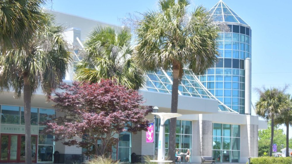 Enhanced landscaping and personalized banners welcome visitors to the Myrtle Beach Convention Center. 