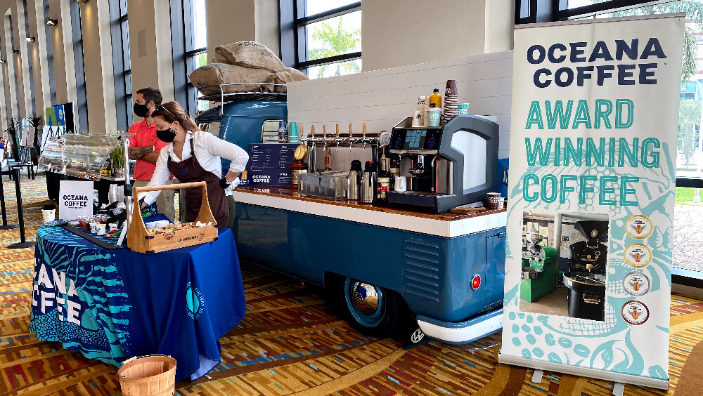 Oceana Coffee, a local coffee roaster, served made-to-order beverages out of an outfitted VW van during PCMA Convening Leaders in January.