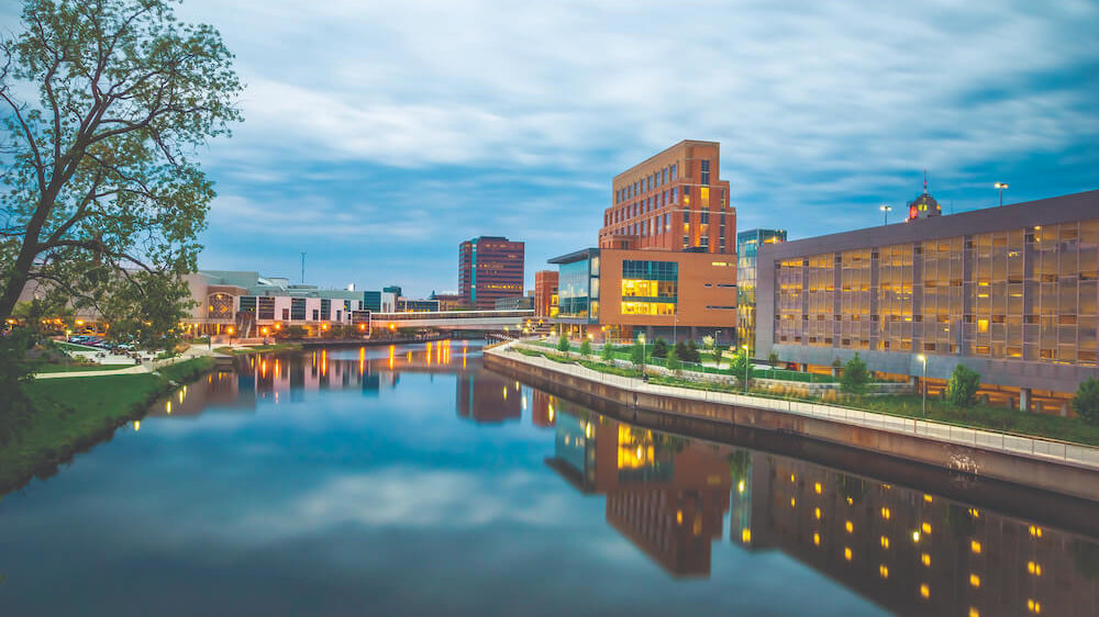 The Lansing Center overlooks the Grand River. (Photo by Daniel Solc)