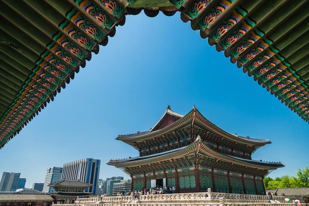A panoramic view of an ancient Korean palace.