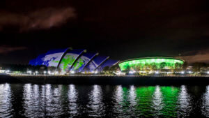 Scottish Event Campus in Glasgow at night