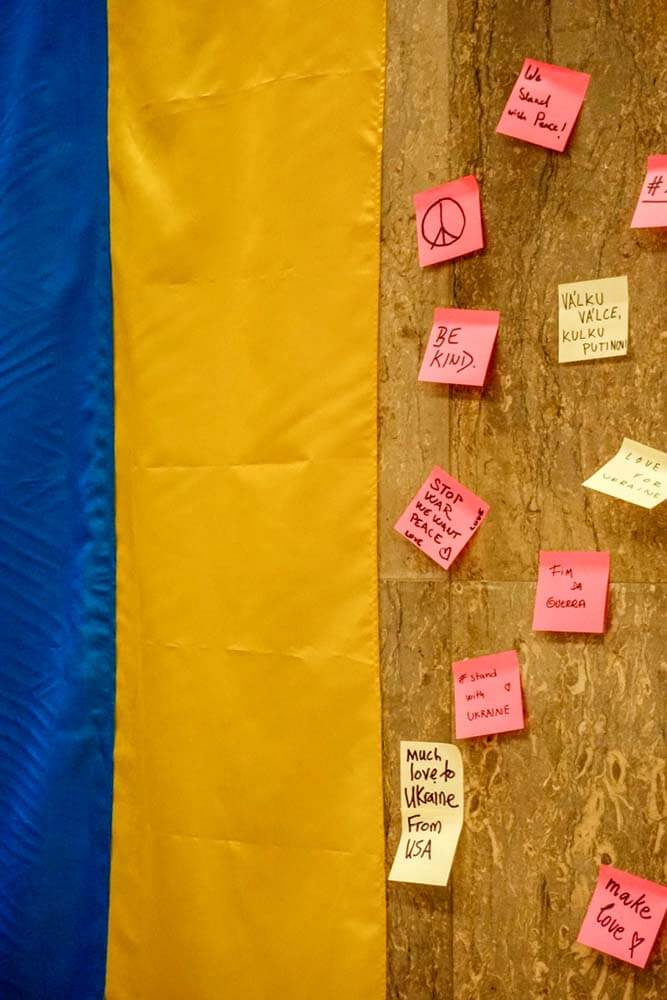 tribute wall with Ukraine flag