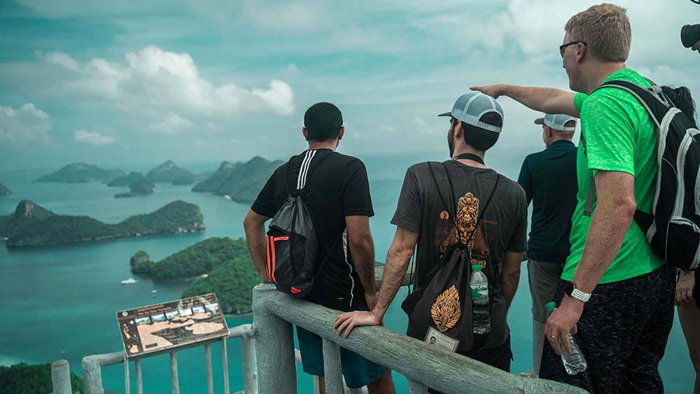 people looking over islands in the Gulf of Thailand