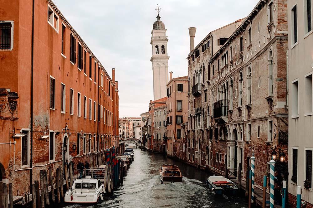 Venice Italy canal between old buildings