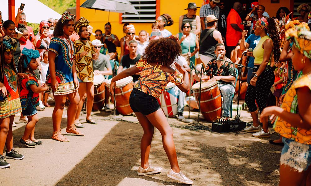 woman dancing the Bomba in Puerto Rico