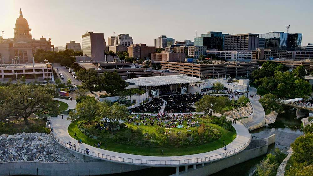 aerial view of Moody Amphitheater in Austin
