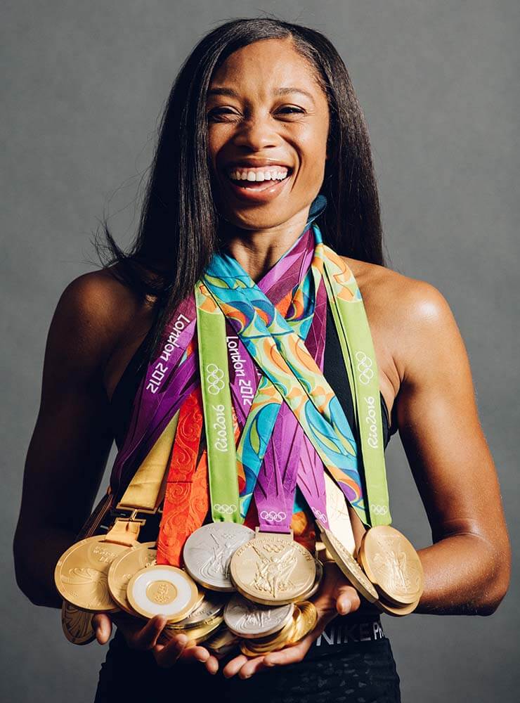 Allyson Felix with Olympic medals