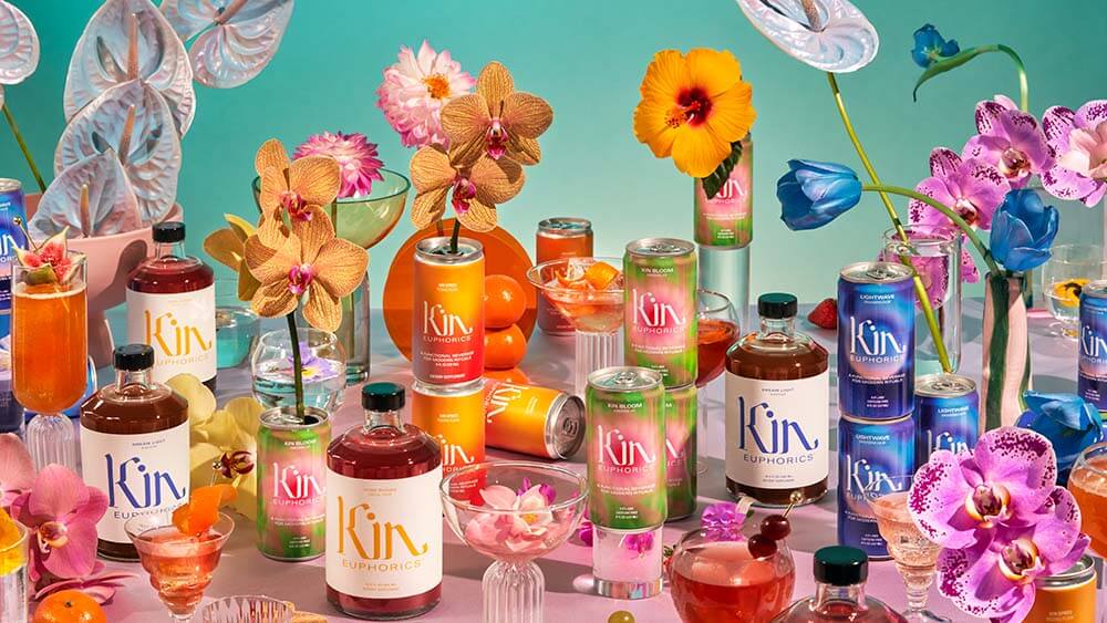 sampling of Kin Euphorics zero-proof drink products