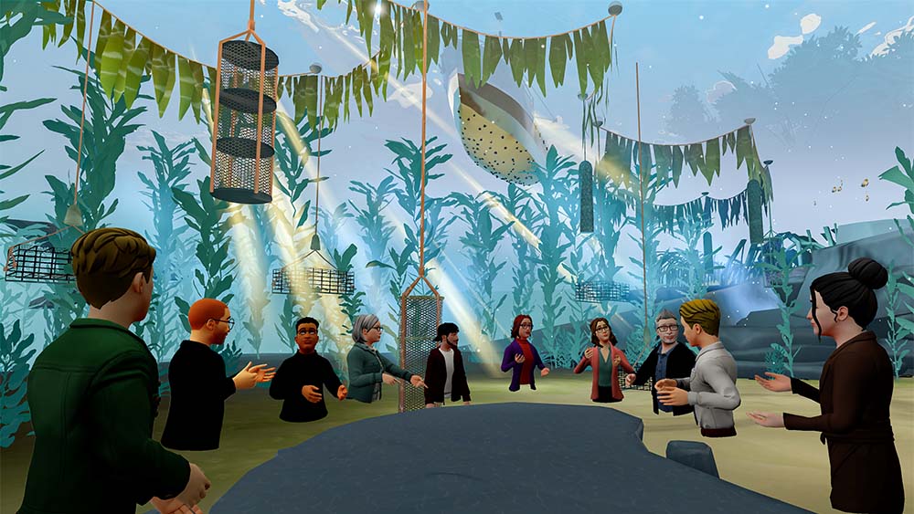 people meeting in metaverse generated conference room