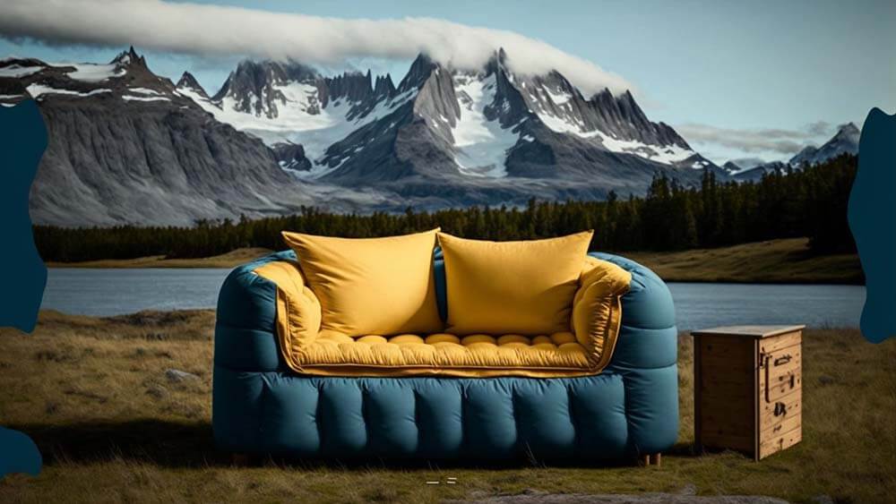 couch outside in mountainous area
