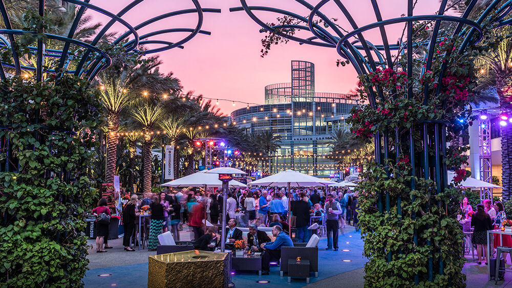 The Grand Plaza outside the Anaheim Convention Center offers dining, nightlife, shopping options and more.