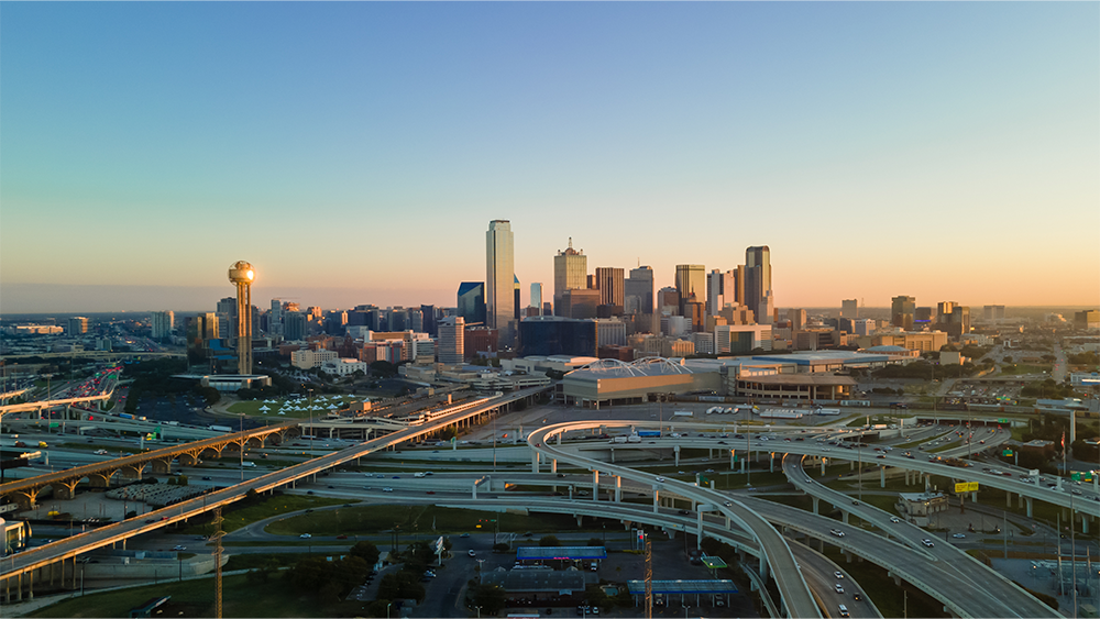 A skyline view of downtown Dallas.
