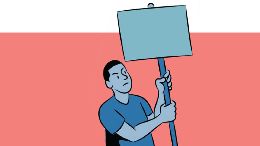 illustration of protester holding blank sign