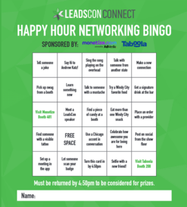 green LeadsCon Connect bingo card