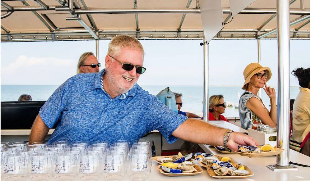 Turning the Tide included a Sip & Shuck Oyster Cruise, the first oyster farm boat tour in Texas.