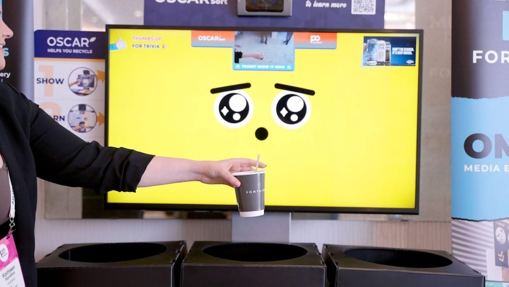 Oscar Sort helps people at airports, stadiums, universities, and other public places recycle correctly by interacting with screens placed above trash and recycling bins.