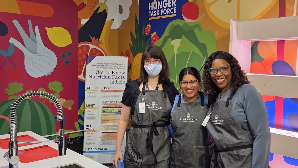At a cooking workshop at the Hunger Task Force kitchen, participants made pancakes using ingredients from B Corps including King Arthur Baking Company. Photo courtesy of B Lab U. S. & Canada.